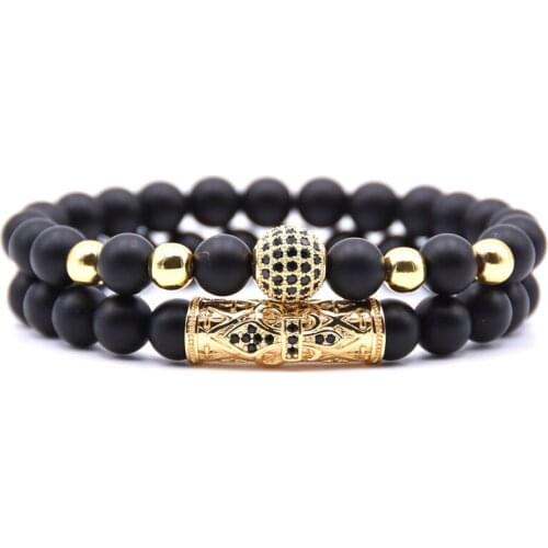 HYHONEY 2pcs/set CZ Ball Charm Bracelet Men 2018 New Fashion Couple Stone Bead Bracelets For Women Jewelry Pulseira