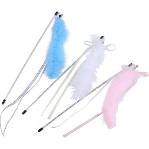 Cat Teaser Toy Pet Cat Toy Faux Feather Toys For Cats Cat Wand Interactive Beaded Cat Teaser Kitten Play Wand With Bell Pet Toys