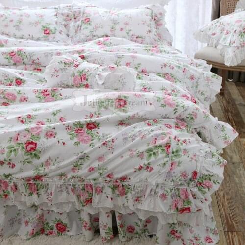Beauty rose bedding set Floral bed set queen size duvet cover bedding bed sheet Ruffle lace pillowcase bed clothes bedding sets