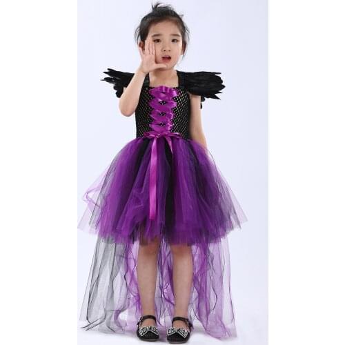 Halloween Girl Costume Tutu Dresses Kids Party Dark Queen Clothing Black Devil Glam Ball Gown Children Maleficent Princess Dress