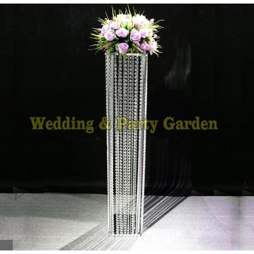 100cm Tall Square wedding road leads with acrylic crystal pendants aisle Road Leads flower stands Wedding Decoration