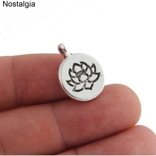 Nostalgia 10Pcs Lotus Charm Flower Round Pendant Religious Buddha Hindu Jewelry 15*15MM