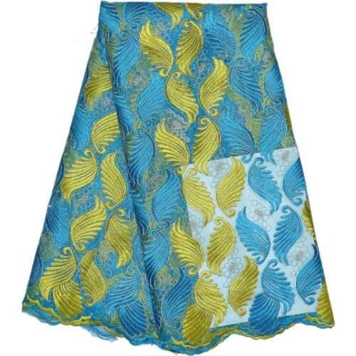 Latest double colors leaf design sewing French lace fabric 5yards/piece polyester swiss voile crocheted