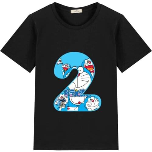 2020 New Child Doraemon 100% Cotton Happy Birthday Number 1-9 Cute T Shirt For Boys And Girls 2 4 6 8 10 12T