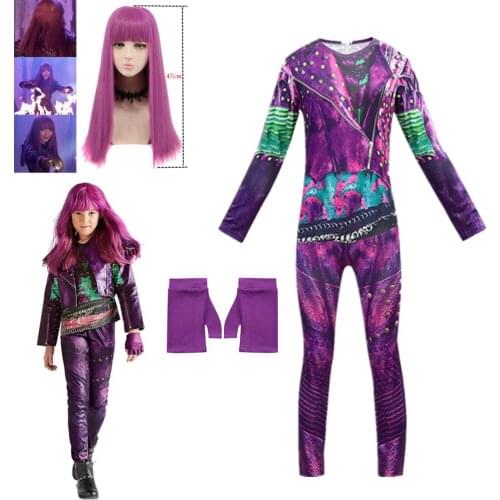 New girls Anilnc Descendants3 Evie cosplay costumes with Wig gloves children Carnival party Jumpsuits halloween costume for kids