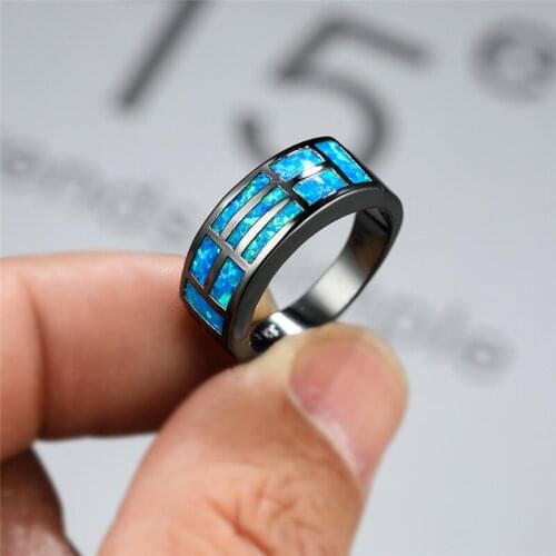 Charm Birthstone Promise Love Engagement Ring Vintage Female Blue Fire Opal Ring Fashion 14KT Black Gold Wedding Rings For Women