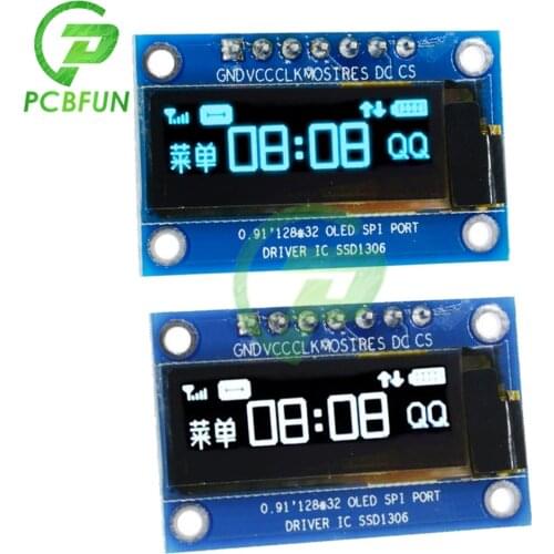 0.91 Inch OLED LCD Display Module Board SSD1306 Driver IC DC 3.3V-5V SPI PIN Interface 128x32 12832 Display Module for Arduino