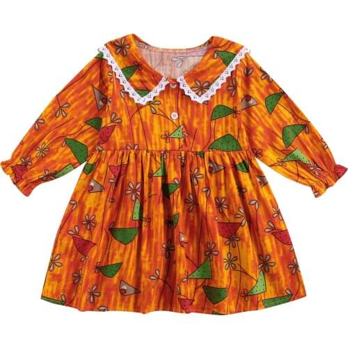 1-5Years Toddler Girl Fall Dress Long Sleeve Button Front Doll Collar Floral Print A-Line Dress