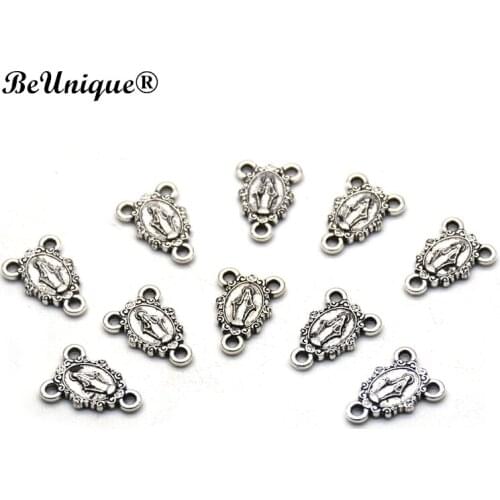 Antique silver Virgin Mary centerpiece connector Holy religious symbols medal charms Christian DIY Rosary pendant Wholesale