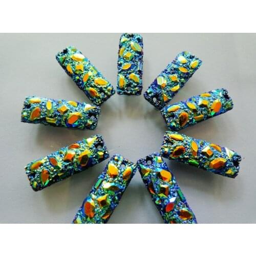 Sew on Diamond crystal rectangle shape flatback 8*24mm blue/yellow AB colour resin crystal hand sewing for dress 50pcs/lot