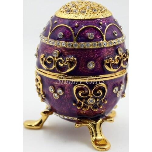 Purple Metal Egg Trinket Box Handmade Pewter Jewelry Box