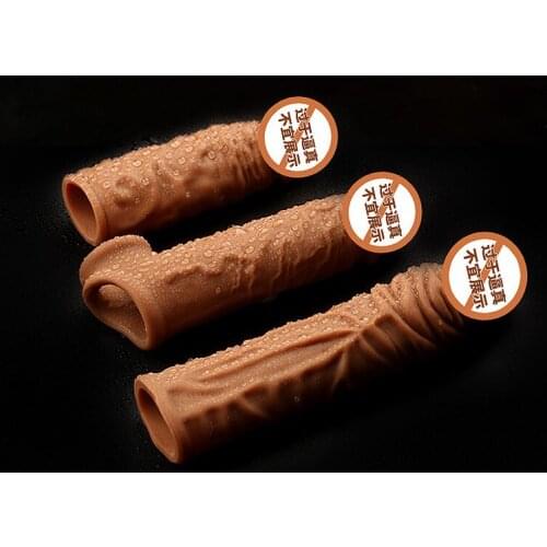 Realistic Condoms For Men Reusable Penis Sleeve For Male Extender Dildo Enhancer Enlargement Condom Male Cock Sex Toys Adult