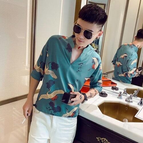 Mens Mid Sleeve Shirt Summer Fashion Pullover Loose Printing Korean Cultivate Ones Morality Chiffon New Package Mail