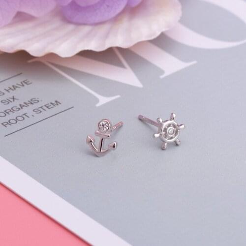 Han edition contracted stud earrings female S925 pure silver asymmetric rudder earrings jewelry fashion and personality