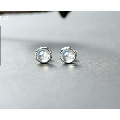 New product simple natural moonstone 925silver earrings small blue crystal transparent earrings female s925 silver earrings
