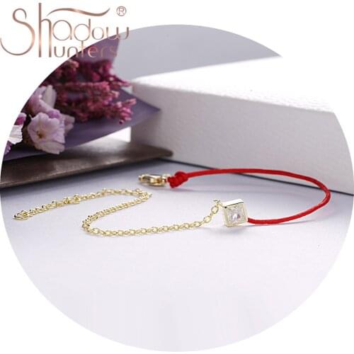 SHADOWHUNTERS 100% Real Sterling Silver 925 Jewelry Red String Bracelet Diamond-shaped Charm With Clear Zircon For Women Gifts