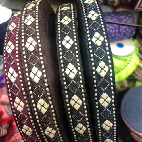 Wide 20mm 45yards/lot Polyester Woven Jacquard Ribbon brown navy black pattern for hat curtain and clothing accessory LS-5360