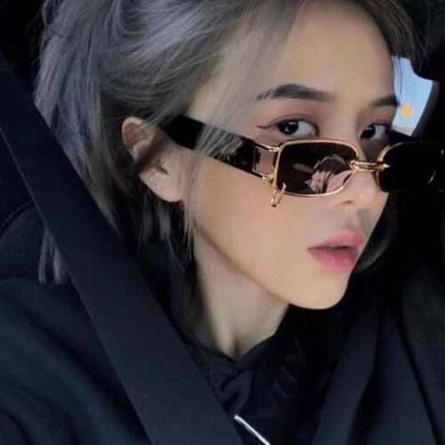 Super Cool Glasses Korea Fashion Small Rectangle Sunglasses Women Men Punk Designer Black Shades Metal Small Sun Glasses