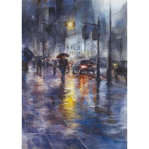 Top Manufacturer Embroidery Raining City Cross Stitch Contemporary Art with 100% Cotton Flosses & Free Shipping for Home Decor