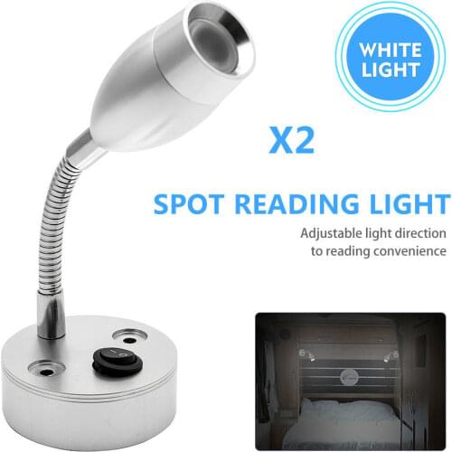 2x12V 3W LED Spot Reading Light Indoor White Switch Camper Van Caravan Boat Motorhome Light 6000K