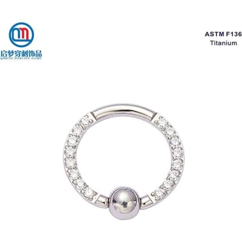 ASTM F136 Titanium Rings Captive Hoop Bead Rings with Cubic Zirconia Stone Earrings Body Piercing Jewelry