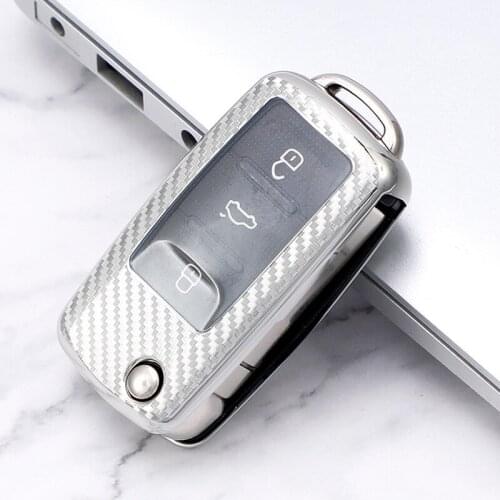 Tpu Carbon Filber Keychain for VW Golf Bora Jetta POLO GOLF Tiguan Passat Skoda Octavia A5 Car Key Case Cover Fob Protector Case