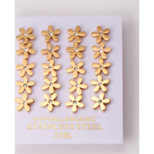 10 Pairs CZ Women 2020 Earring Fashion Jewelry Gold Silver Color Flower Stud Earrings korean fashion Wholesale Accessories