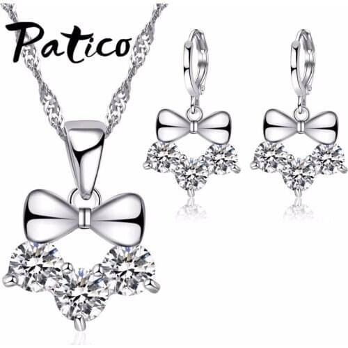 Luxury 925 Sterling Silver Tie Wedding Jewelry Sets For Women AAA Cubic Zirconia Pendant Necklace Earring Sets Fashion