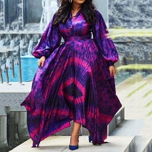 French Elegant Vintage Fall Dress Purple Printed Full Sleeve High Waisted Asymmetric Fashion Evening Night Party Vestidos Mujer