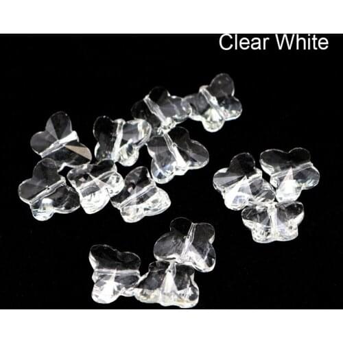 100pcs/lot White Straight Hole Crystal Glass Beads Faceted Butterfly Loose DIY Beads For Jewelry Making Headwear Decoration