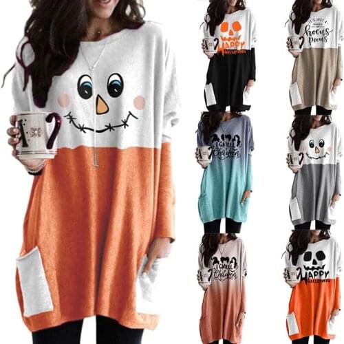 2020 Fall Halloween Hot Womens Clothing Letter Print Round Neck Long Sleeve Pocket Dress Cosplay halloween costume