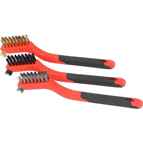 3Pcs/Set Car Wash Wire Brush Stainless Steel Wire Brush+Nylon Brush+Copper Wire Brush For Rust Dirt Paint Deep Cleaning Brush