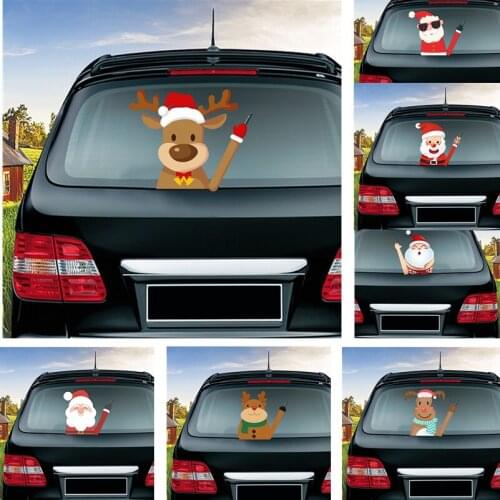 3D Cartoon Christmas Santa Claus Elk Car Sticker Rear Windshield Decals Auto Decoration Car Styling Rear Window Wiper Sticker