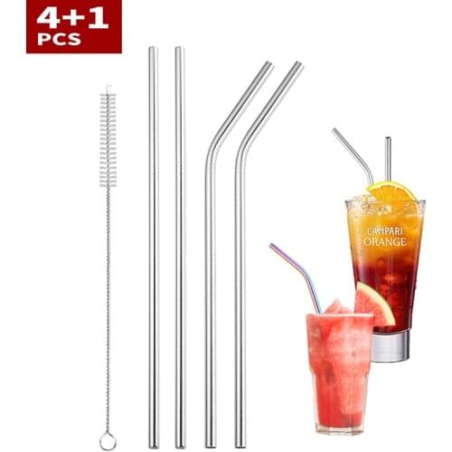 4 pcs Long Drinking Stainless Steel Straw Reusable Straws of Metal Cocktail Tubes Yerba Mate Drinkware Kitchen Dining Bar Home