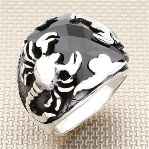 925 Sterling Silver Ring For Men Zircon Gemstone Mens Rings Handmade Black Stone Ring Pure Silver - Turkish Jewelry