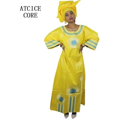 African long dresses bazin riche material 100% cotton printed material embroidery design dress LA074