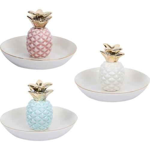 White Porcelain Ceramic with Gold Edge Tray Ananas Dish Key Trinkets Ring Holder Room Decor Plate