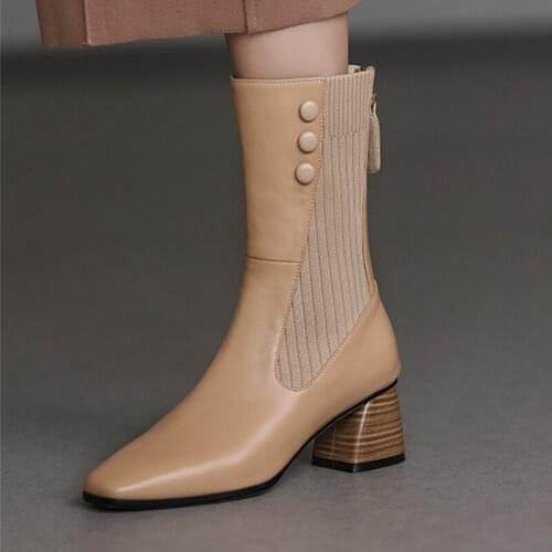 Chelsea Boots womens Spring/Autumn single boots elastic boots hundred knitted socks boots in the thick-heeled Martin boots