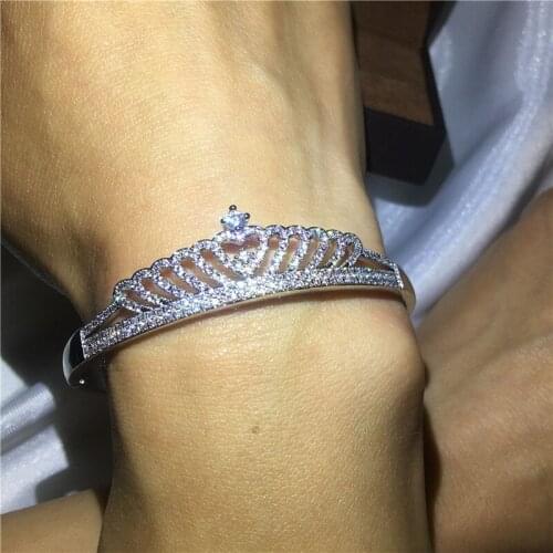 Romantic Lady Bangle Princess cut 5A cubic zirconia stone bracelet White Gold Filled Engagement wedding Bangles for women