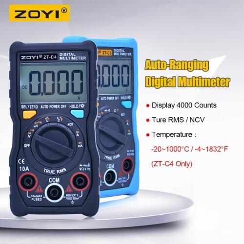 Auto range Digital multimeter 4000 Counts TRMS AC/DC Ammeter Voltmeter Ohm multimetroTester LCD Backlight flashlight ZT-C3/ZT-C4