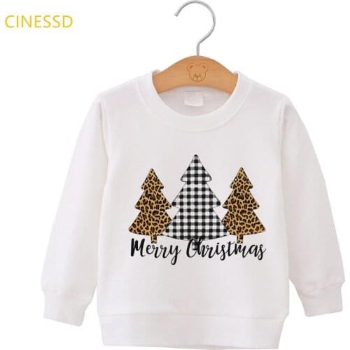 Cute Baby Boys Girls Clothes For Winter Leopard Tree Merry Christmas Children White Pink Yellow Jumper Kids Teen Pullover Hoodie
