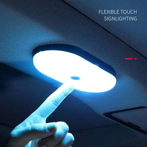 Dimmable Touch Light, Buit-in Battery Rechargeable LED Car Dome Lights, Magnet Stick on Closet Light, White & Blue Light
