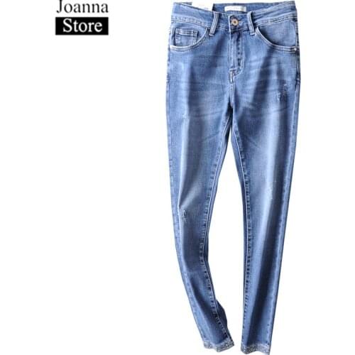 Spring Summer Diamond Stitching Jeans Women High Waist Pockets Slim Split Bow Denim Pants Blue Plus Size Wild Trousers Female
