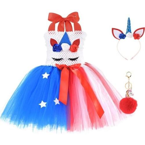 Blue Girls Unicorn Costume Holiday Party Ball Children Princess Tutu Dress Christmas Halloween Costumes for Kids