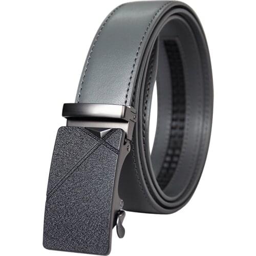 Famous Brand Belt Men Top Quality Genuine Luxury Leather Belts for Men Strap Male Metal Automatic Buckle 3.5cm Gray Belt