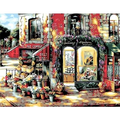 Painting By Numbers DIY Dropshipping 40x50 50x65cm roadside flower house Landscape Canvas Wedding Decoration Art picture Gift