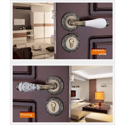 Retro style creative gold interior solid wooden door lock printing ceramic bedroom mechanical split mute door bronze lock