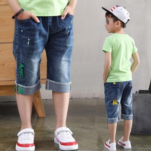 2019 summer Big boys good denim shorts pants children casual letters print short jeans for boys 4-10 years