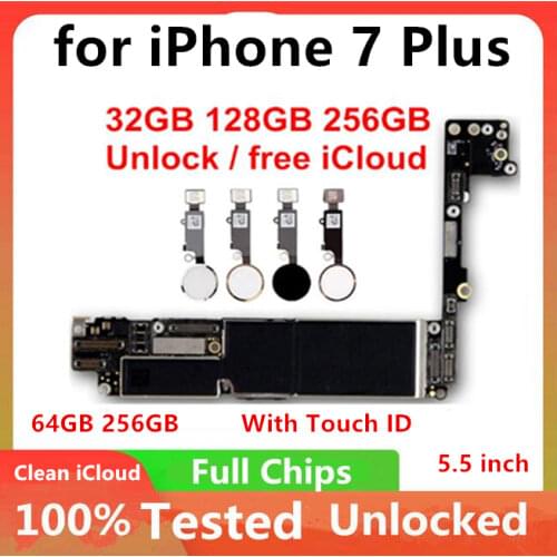 FreeICoud for Iphone 7 Plus Motherboard with/no Touch Id Original Unlock LogicBoard Full Chips Support IOS Upatate 32/128/256G
