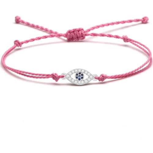 Mini Sparkling White Blue Cubic Zirconia Copper Evil Eye Lucky Charm Bracelet Women Men Waterproof Waxed String Jewelry Present